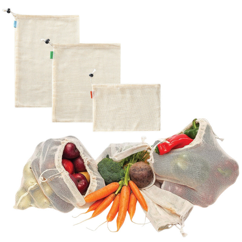 3pcs Organic Cotton Storage Bag, Reusable Mesh Bag for Fruits, Veggies, Snacks