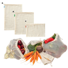 3pcs Organic Cotton Storage Bag, Reusable Mesh Bag for Fruits, Veggies, Snacks