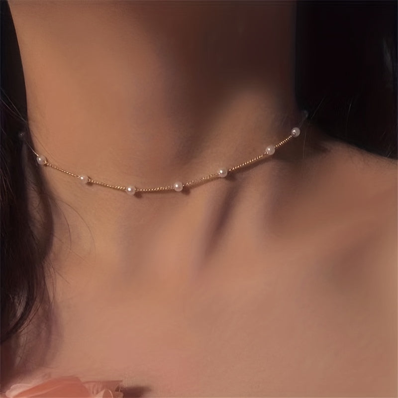 Sweet Faux Pearl Collarbone Chain Necklace Choker For Women Girls