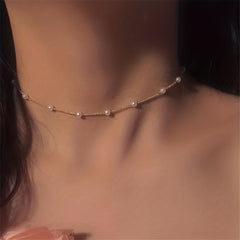 Sweet Faux Pearl Collarbone Chain Necklace Choker For Women Girls