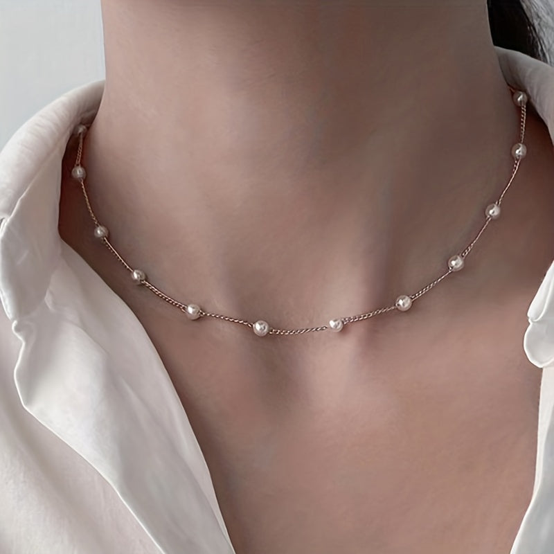 Sweet Faux Pearl Collarbone Chain Necklace Choker For Women Girls