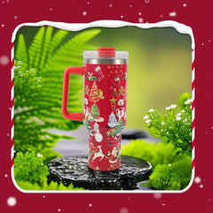 40oz Christmas Pattern Stainless Steel Water Bottle with Handle & Straw Lid