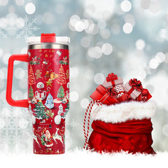 40oz Christmas Pattern Stainless Steel Water Bottle with Handle & Straw Lid
