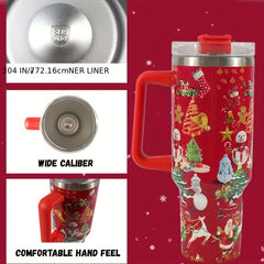 40oz Christmas Pattern Stainless Steel Water Bottle with Handle & Straw Lid