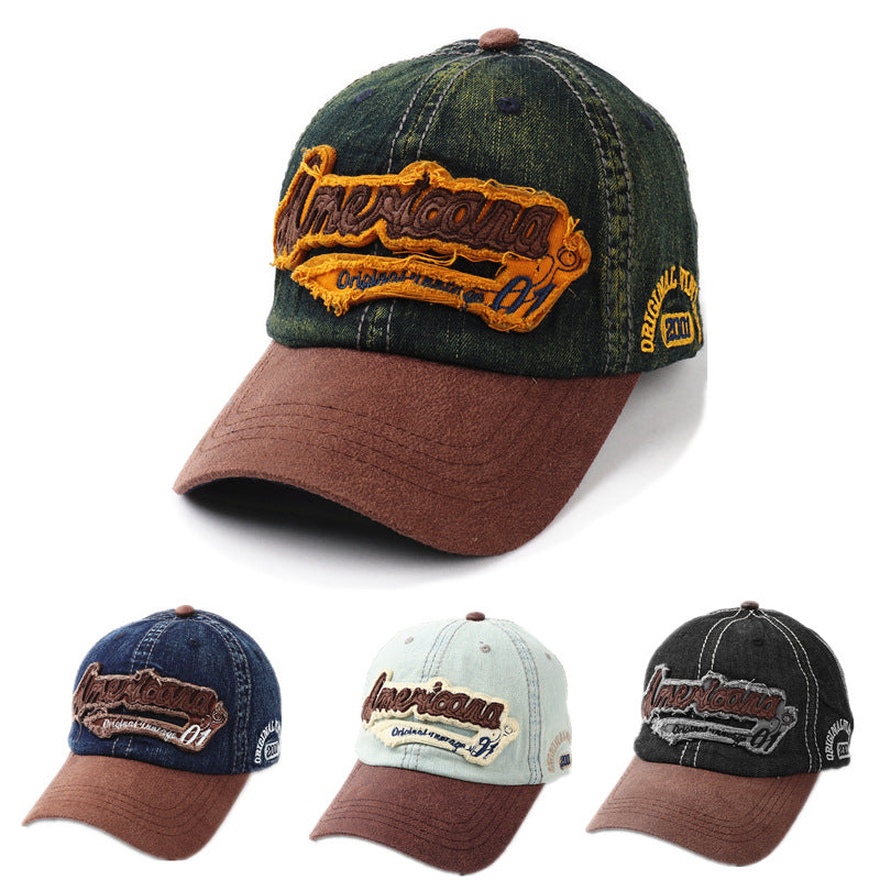 American Retro Men's Distressed Letter Cap Patched Baseball Cap