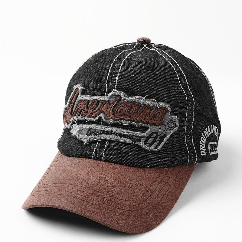 American Retro Men's Distressed Letter Cap Patched Baseball Cap