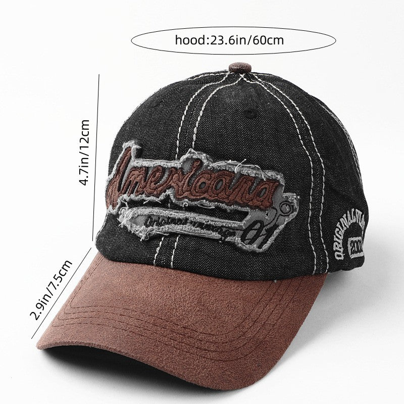 American Retro Men's Distressed Letter Cap Patched Baseball Cap
