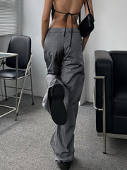 Y2K Style Sports Pants Low Waist Lace Up Casual Trousers