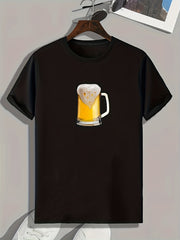 Beer Print Men's Comfy T shirt Slightly Stretch Breathable Tee