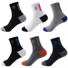 6 Pairs Men's Cotton Ankle Socks Embroidered Sweat Absorbing
