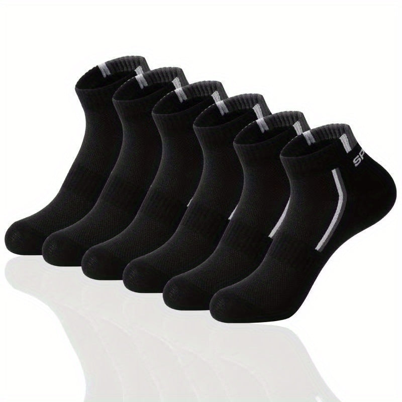 6 Pairs Men's Cotton Ankle Socks Embroidered Sweat Absorbing