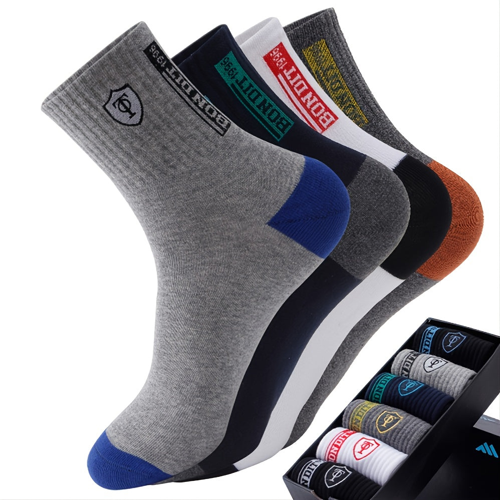 6 Pairs Men's Cotton Ankle Socks Embroidered Sweat Absorbing