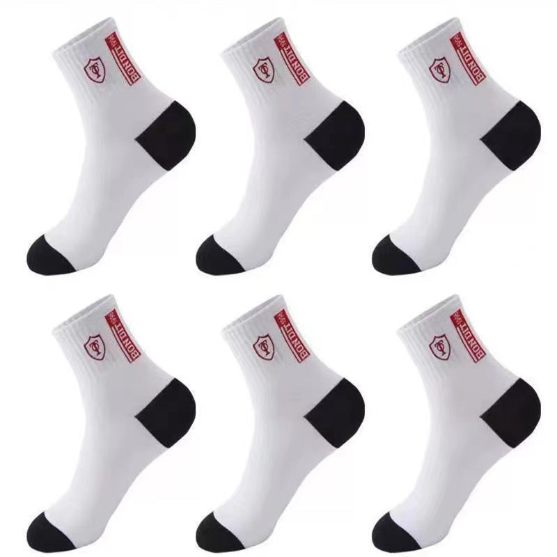6 Pairs Men's Cotton Ankle Socks Embroidered Sweat Absorbing