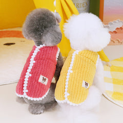 Pet Plush Vest Winter Warm Dog Coat with Bear Pattern Small Dog Soft Clothes