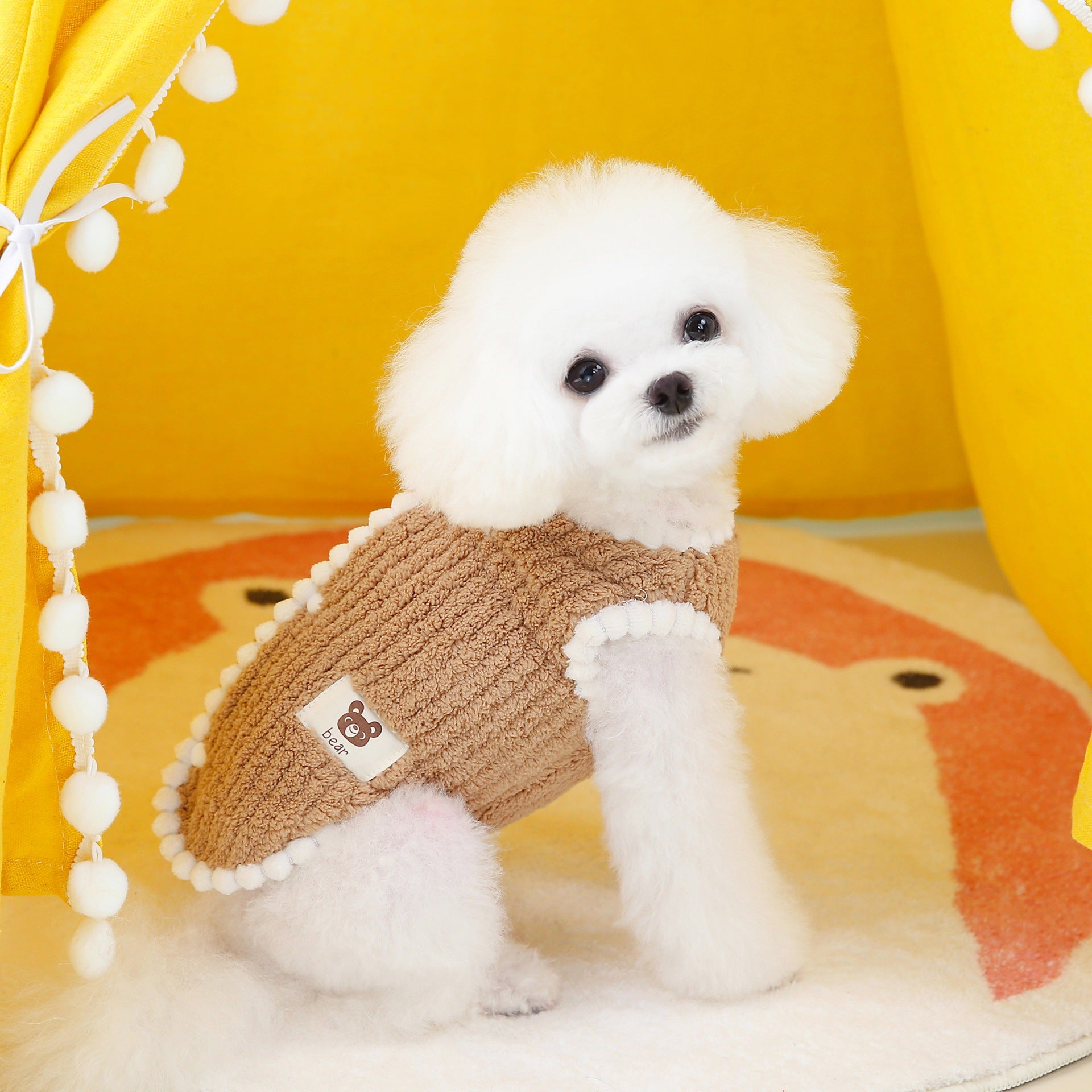 Pet Plush Vest Winter Warm Dog Coat with Bear Pattern Small Dog Soft Clothes