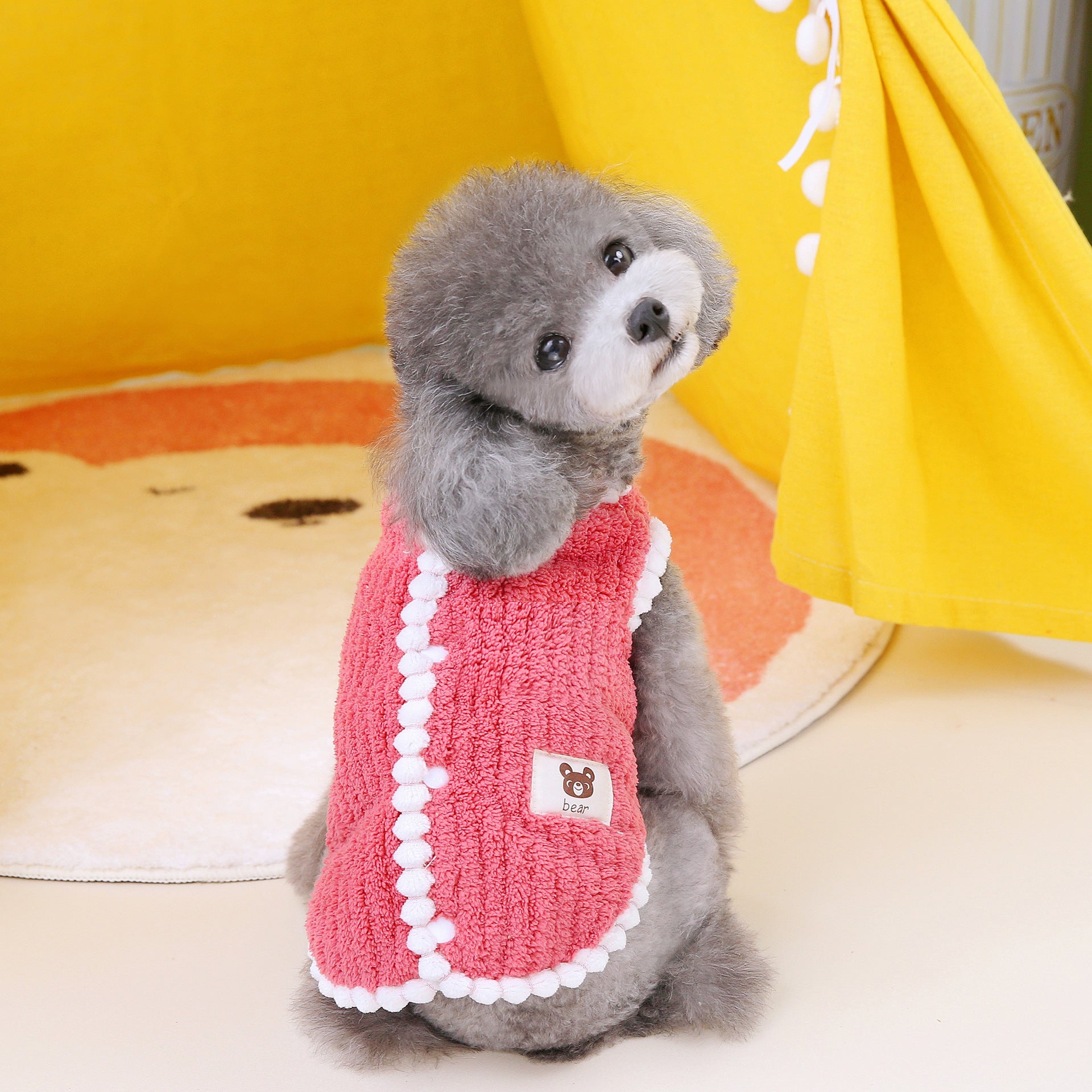 Pet Plush Vest Winter Warm Dog Coat with Bear Pattern Small Dog Soft Clothes