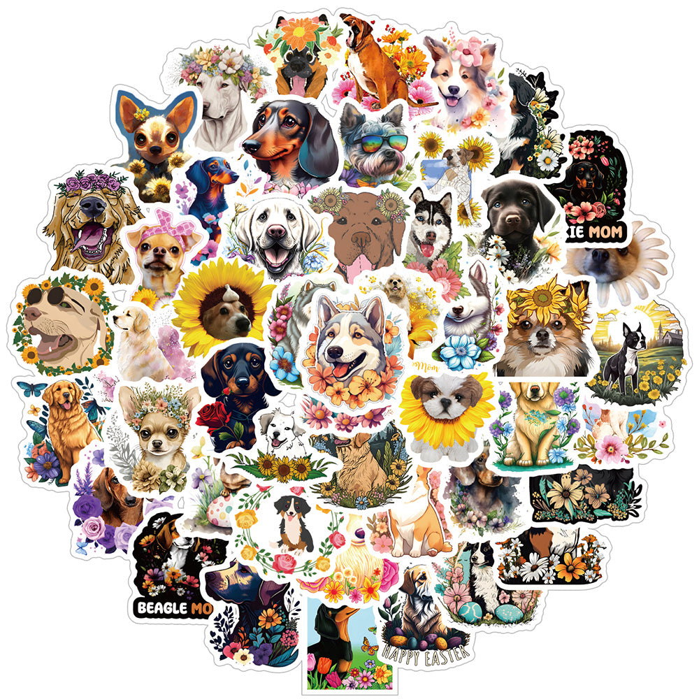 70pcs Dog Flower Animals Doodle Waterproof Stickers Pack