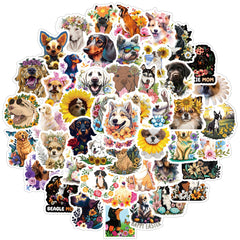 70pcs Dog Flower Animals Doodle Waterproof Stickers Pack