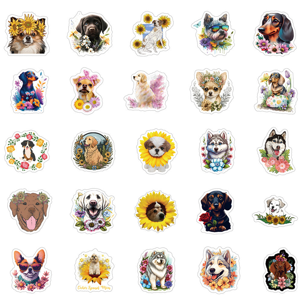 70pcs Dog Flower Animals Doodle Waterproof Stickers Pack