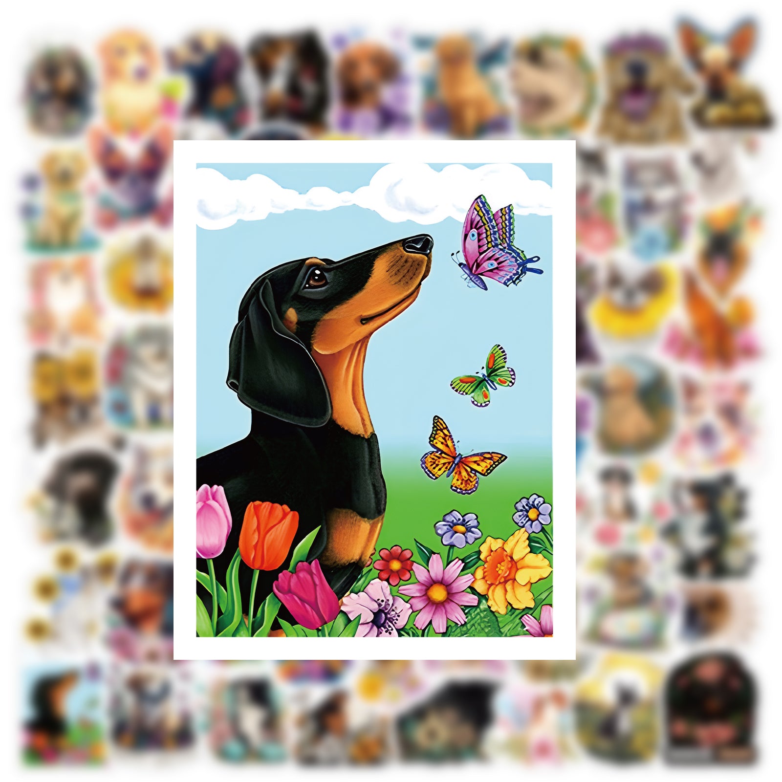 70pcs Dog Flower Animals Doodle Waterproof Stickers Pack