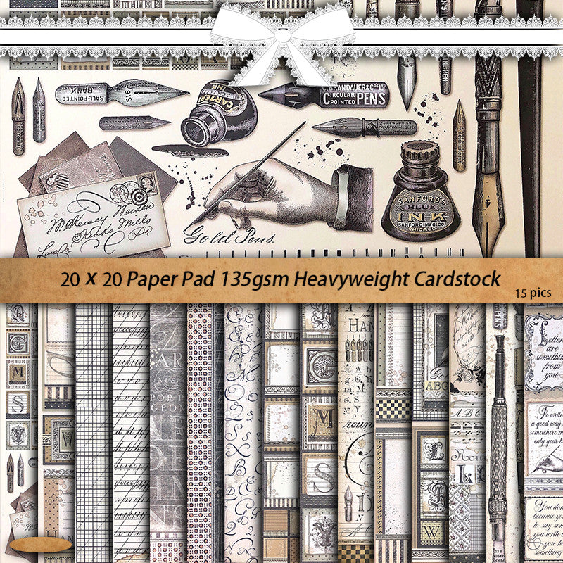 15pcs Large Size Retro Paper Pen Writing Journal Background DIY Gift