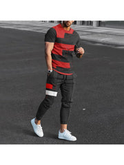 Men's Printed T-Shirt Joggers Set For Fitness