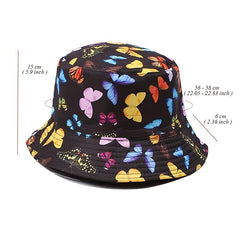 Butterfly Print Reversible Bucket Hat Casual Couple Basin Hat