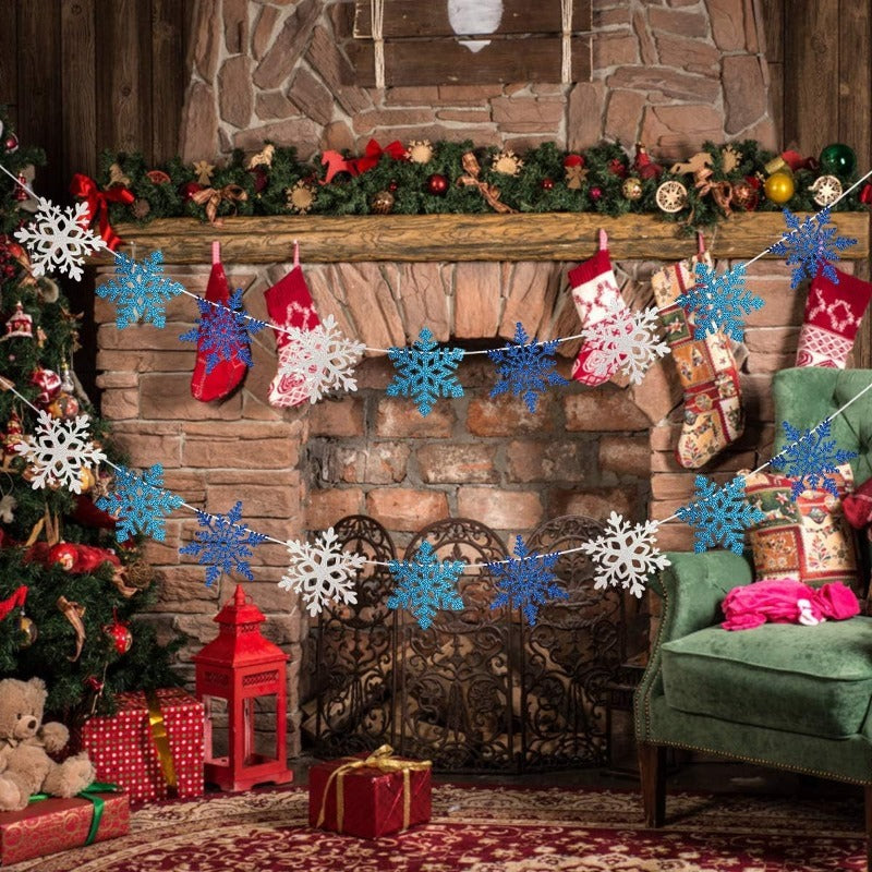 2pcs Glitter Snowflake Banners Christmas Party Decor