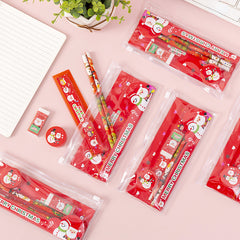Christmas Stationery Set Pencil Eraser Sharpener Ruler Bag Student Supplies