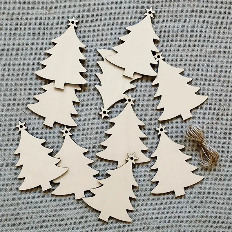 10pcs Wooden Christmas Tree Pendant DIY Wood Crafts For Decorations