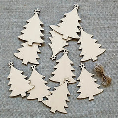10pcs Wooden Christmas Tree Pendant DIY Wood Crafts For Decorations