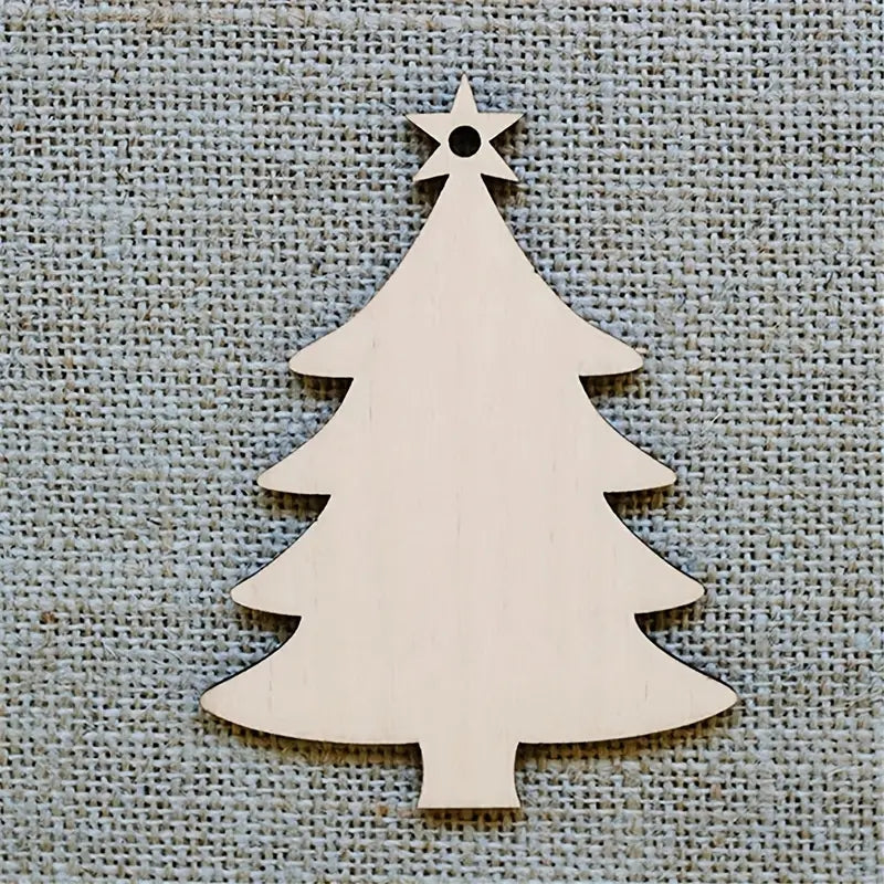10pcs Wooden Christmas Tree Pendant DIY Wood Crafts For Decorations