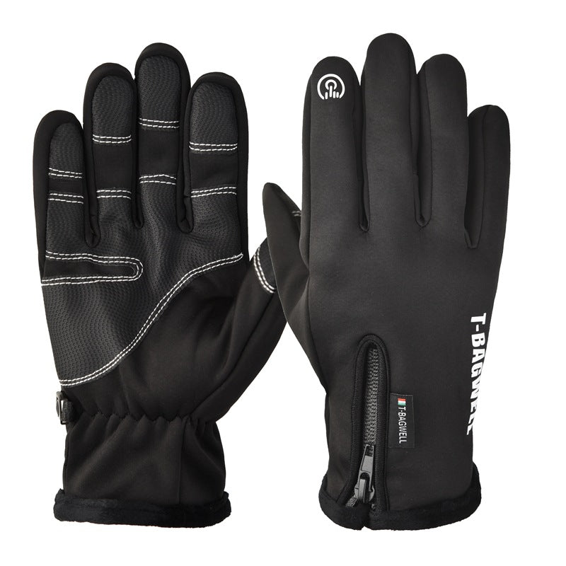 Waterproof Fleece Zipper Cycling Gloves Men's Skiing Gloves