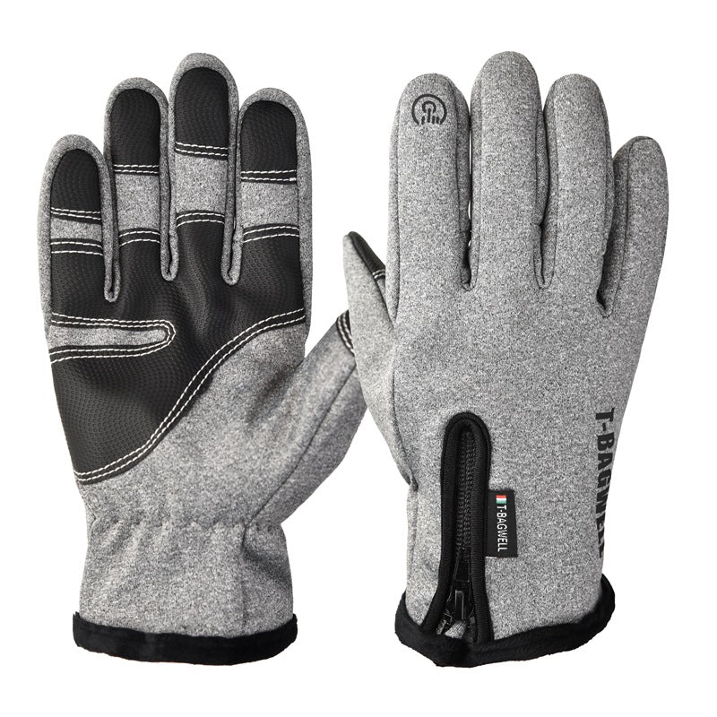 Waterproof Fleece Zipper Cycling Gloves Men's Skiing Gloves