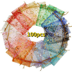 100pcs Moon Star Drawstring Organza Bag Mixed Colors For Weddings And Christmas
