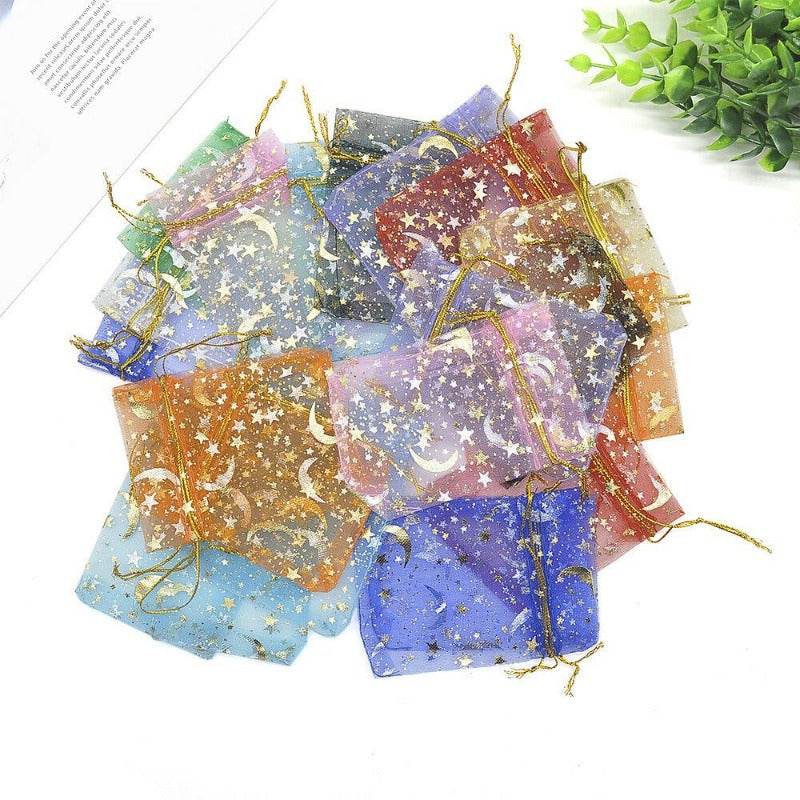 100pcs Moon Star Drawstring Organza Bag Mixed Colors For Weddings And Christmas