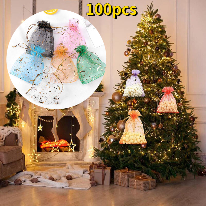 100pcs Moon Star Drawstring Organza Bag Mixed Colors For Weddings And Christmas