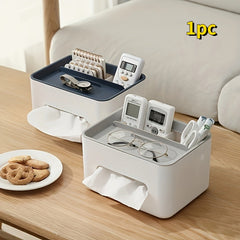 Multifunctional Tissue Box Organize Desktop with Remote Control Paper Storage