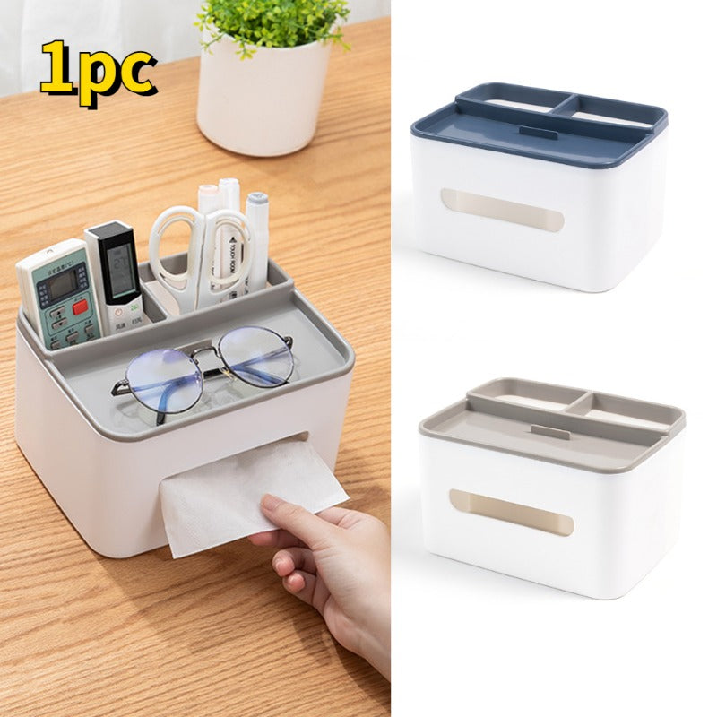 Multifunctional Tissue Box Organize Desktop with Remote Control Paper Storage