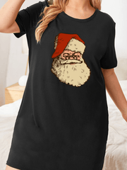 Christmas Nightdress Women's Plus Santa Claus Print Short Sleeve
