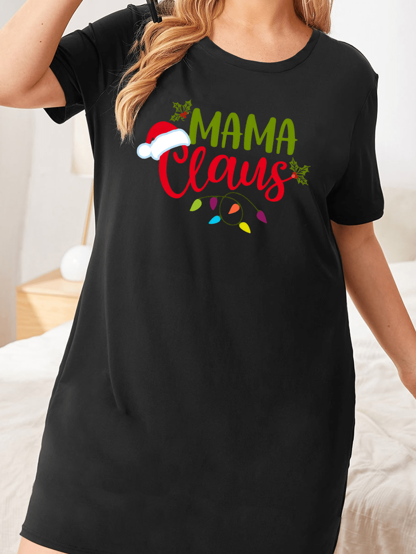 Plus Size Christmas Nightdress Women's Short Sleeve Sleep Dress