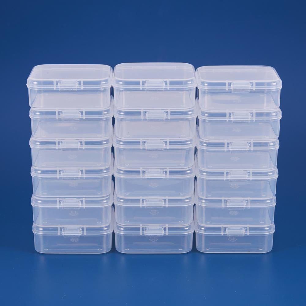 18pcs Square Clear Storage Box Plastic Portable Organizer Case With Hinged Lid