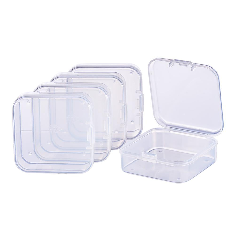 18pcs Square Clear Storage Box Plastic Portable Organizer Case With Hinged Lid