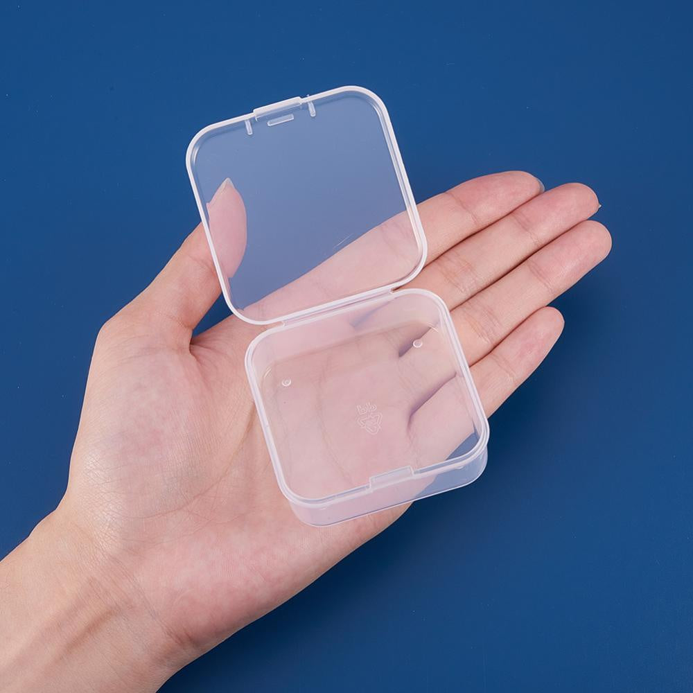 18pcs Square Clear Storage Box Plastic Portable Organizer Case With Hinged Lid