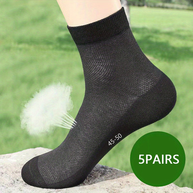 5 Pairs Men's Summer Crew Socks, Breathable & Sweat Absorbing