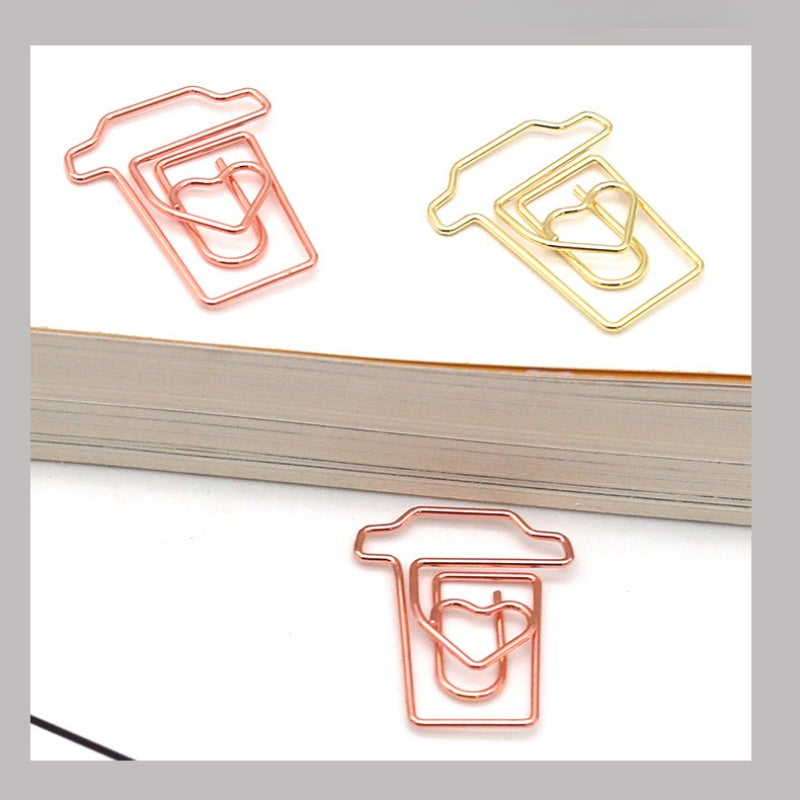 20pcs Mix Colors Metal Paper Clips Coffee Cup Bookmarks For Office