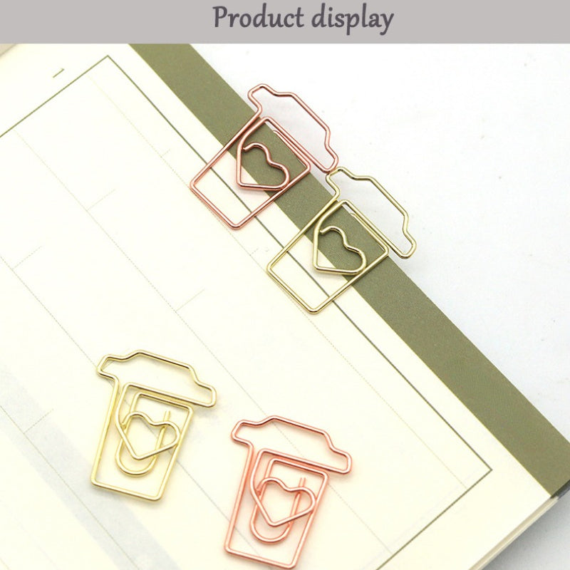 20pcs Mix Colors Metal Paper Clips Coffee Cup Bookmarks For Office