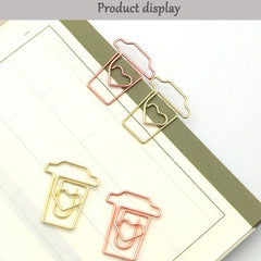 20pcs Mix Colors Metal Paper Clips Coffee Cup Bookmarks For Office