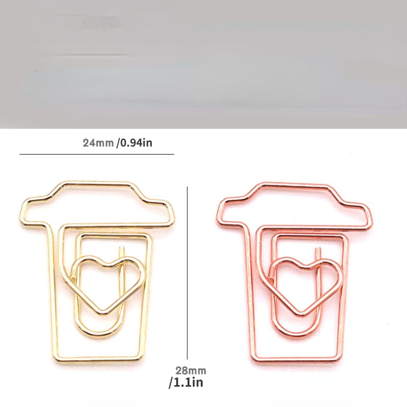 20pcs Mix Colors Metal Paper Clips Coffee Cup Bookmarks For Office