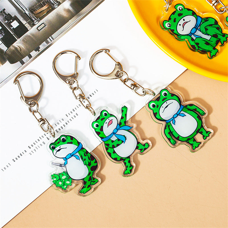 6pcs Lonely Frog Acrylic Keychain Cartoon Animal Bag Backpack Car Key